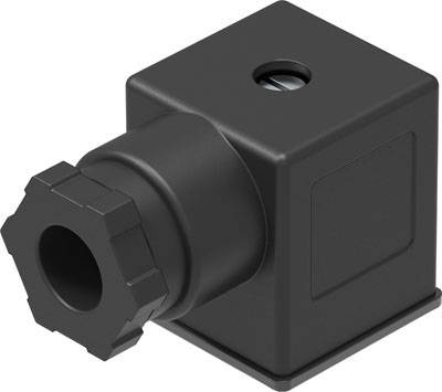 Un appareil noir, cubique, doté d'un connecteur cylindrique sur le côté gauche.