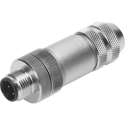 Un connecteur circulaire argenté, métallique, avec plusieurs filetages et une connexion multipolaire, adapté aux applications industrielles.