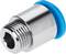 Manchon métallique avec filetage externe et anneau en plastique bleu à l'extrémité, couramment utilisé dans les systèmes pneumatiques pour raccorder des tuyaux ou des tubes.