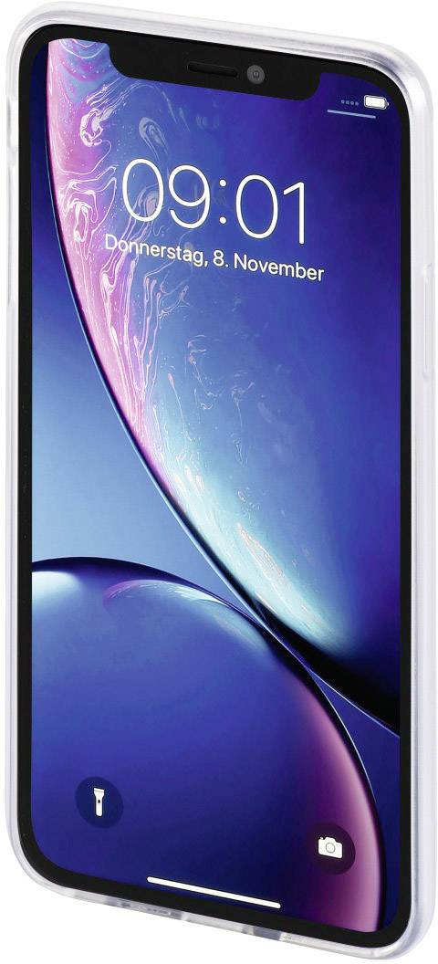 Smartphone à écran incurvé affichant l'écran de verrouillage avec l'heure '09:01' et la date 'Jeudi, 8 novembre'.