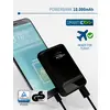 'Powerbank de 10 000 mAh adaptée aux voyages aériens. Certifiée TÜV Rheinland. L'écran du smartphone affiche l'état de charge.'