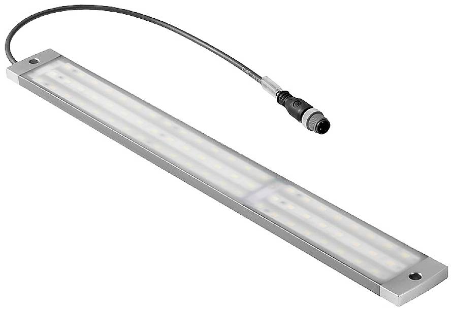 Barre lumineuse LED rectangulaire avec câble de connexion sur fond blanc. Adaptée aux solutions d'éclairage économes en espace.