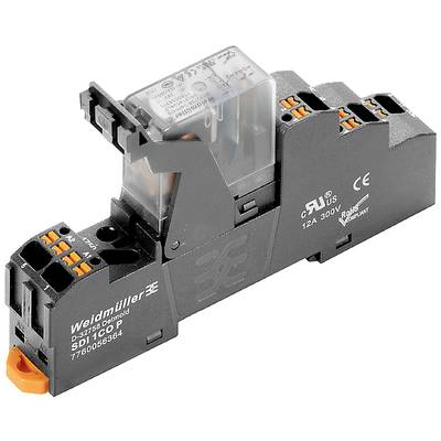 Un composant électronique portant l'inscription 'Weidmüller 12A 300V', avec un boîtier noir et des connexions orange et argentées.