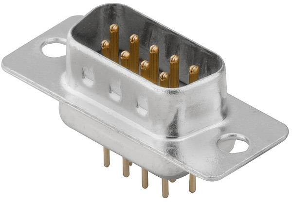 Un connecteur D-Sub avec boîtier métallique et plusieurs broches dorées, utilisé pour les connexions série dans les appareils électroniques.