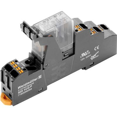 Un relais électrique de Weidmüller avec des étiquettes et des connexions.