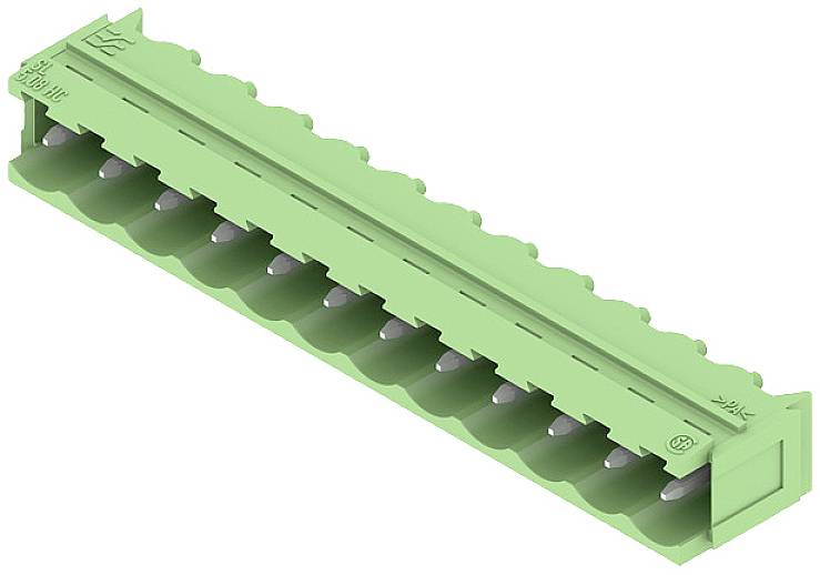 Connecteur électronique vert à broches multiples, disposé latéralement. Utilisé pour relier des éléments de circuit sur des cartes électroniques.