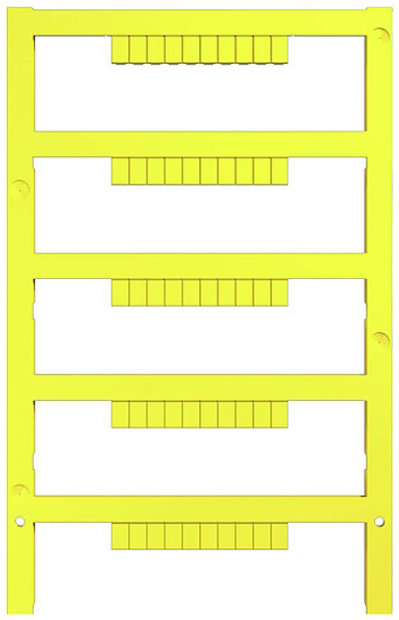 Un objet jaune, rectangulaire, ressemblant à une échelle, doté de cinq traverses horizontales, chacune pourvue de petites dents verticales.