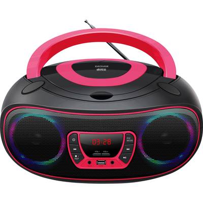 Denver TCL-212BT Radio-lecteur CD FM AUX, CD, USB, Bluetooth  lumière d'ambiance rose