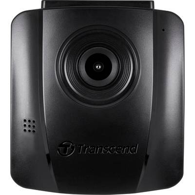Caméra embarquée noire de la marque Transcend, vue de face avec objectif central et ouvertures de microphone.