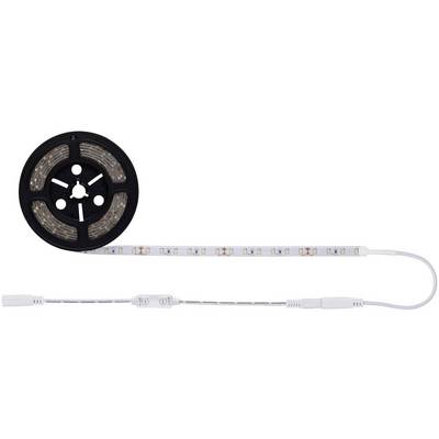 Une bande LED enroulée sur une bobine noire avec une partie dégradée montrant des LED de différentes couleurs.