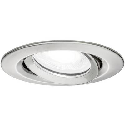 Spot encastrable avec cadre ajustable en argent et module LED central, adapté pour une installation au plafond.
