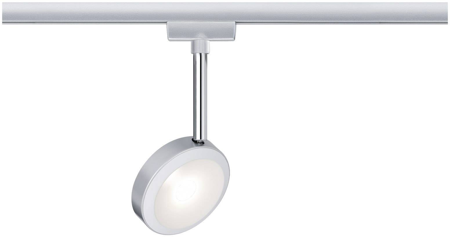 Projecteur lumineux au design moderne, monté sur rail de plafond, avec tête ronde et orientable. Économe en énergie et à l'orientation flexible.