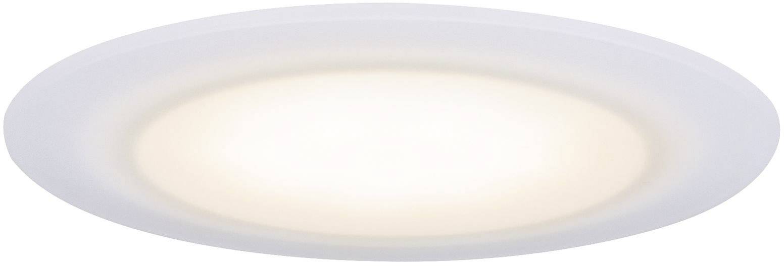 Plafonnier rond avec un cadre simple et blanc, équipé d'une ampoule à lumière blanche chaude qui offre une répartition uniforme de la lumière.