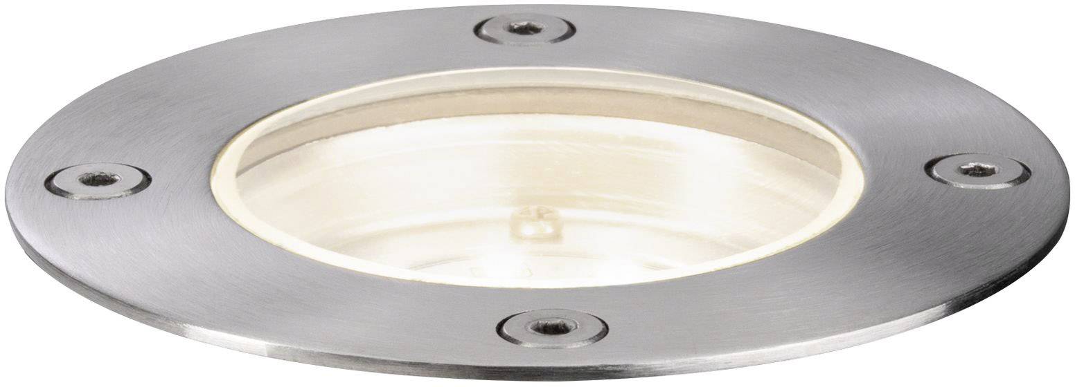 Luminaire encastré de sol en métal, au design rond et plat avec une couverture en verre, adapté à l'éclairage extérieur ou au sol.