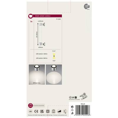 'Contenu de l'emballage : 1x Plafonnier, Puissance : 16W, Diamètre : 100 mm, deux modules LED : 680 lm et 860 lm. Diffuseur inclus.'