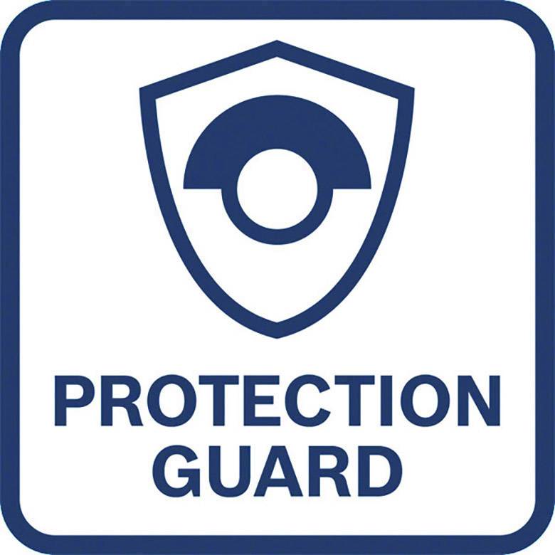 Un panneau bleu avec un symbole de bouclier stylisé et l'inscription 'PROTECTION GUARD'. Indicateur de mesures de protection.