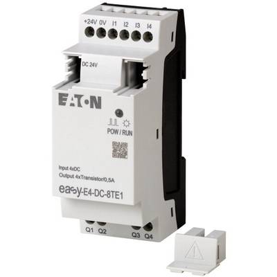 Un module d'automatisation d'Eaton, modèle easyE4-DC-8TE1. Il dispose d'entrées et de sorties pour les commandes de transistors.