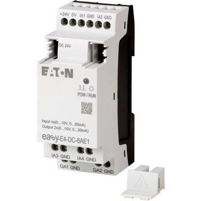 Module électronique avec plusieurs connexions, portant la marque 'Eaton' et différentes valeurs de tension.