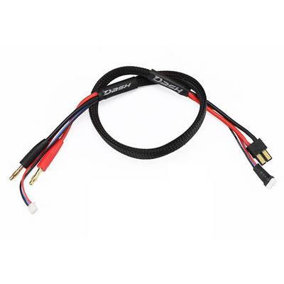 Un câble noir avec des fiches dorées, gainé et accompagné de plusieurs câbles de couleurs. Adapté pour les connexions électroniques.