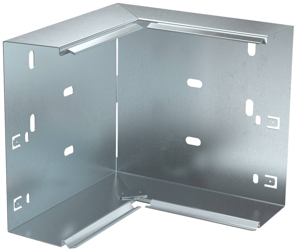 Équerre métallique avec trous pré-percés et pattes, adaptée pour relier des structures ou pour le montage dans des constructions.