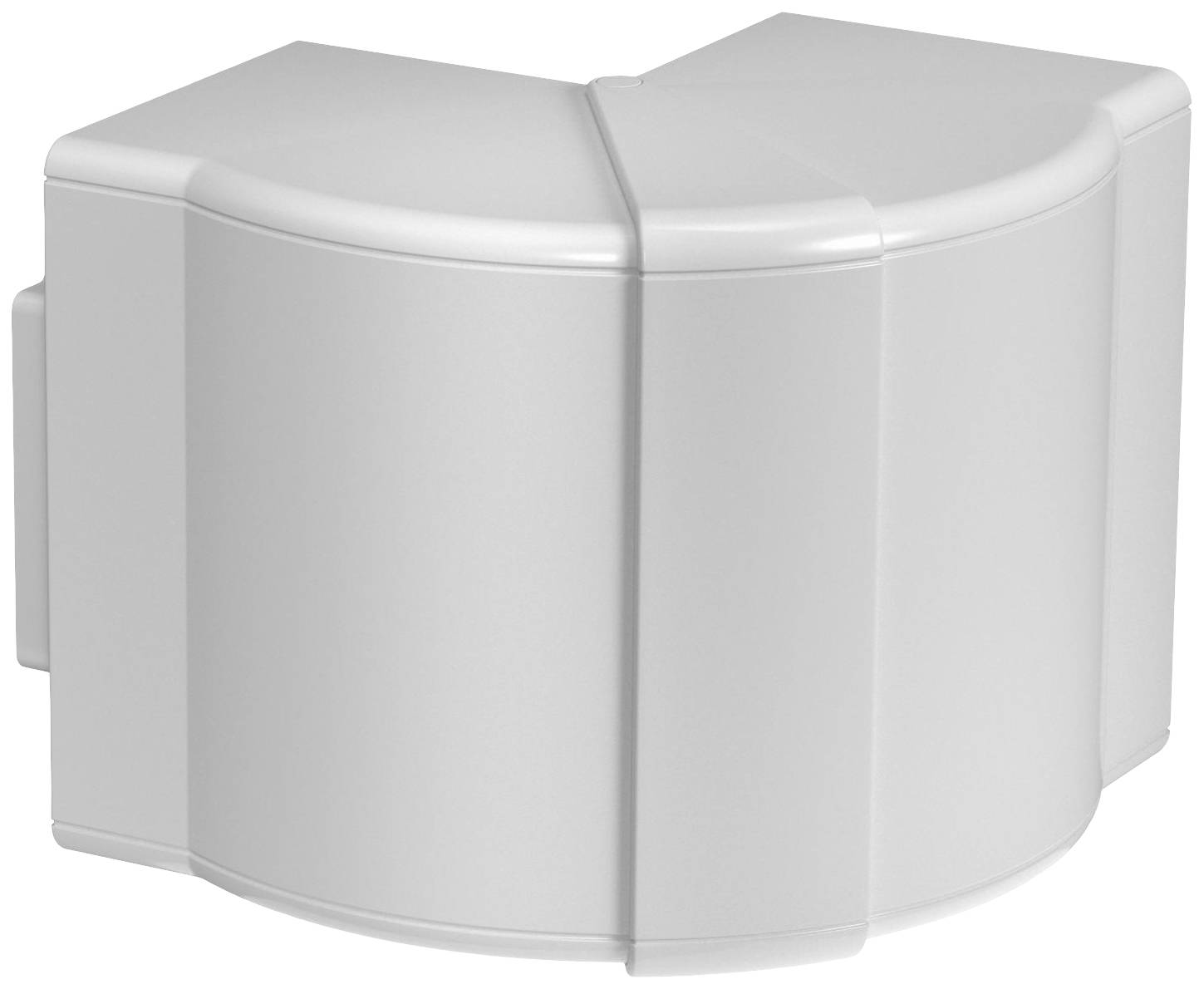 Étagère d'angle au design blanc et moderne, à surface lisse, conçue pour un montage dans un coin de pièce.