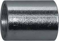 Tube métallique cylindrique, surface brillante, fileté à l'intérieur sur un côté.