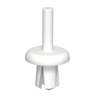 L'image montre un cheville en plastique blanc avec une tête ronde et une tige longue. Elle possède quatre ailes de support sur sa partie inférieure.