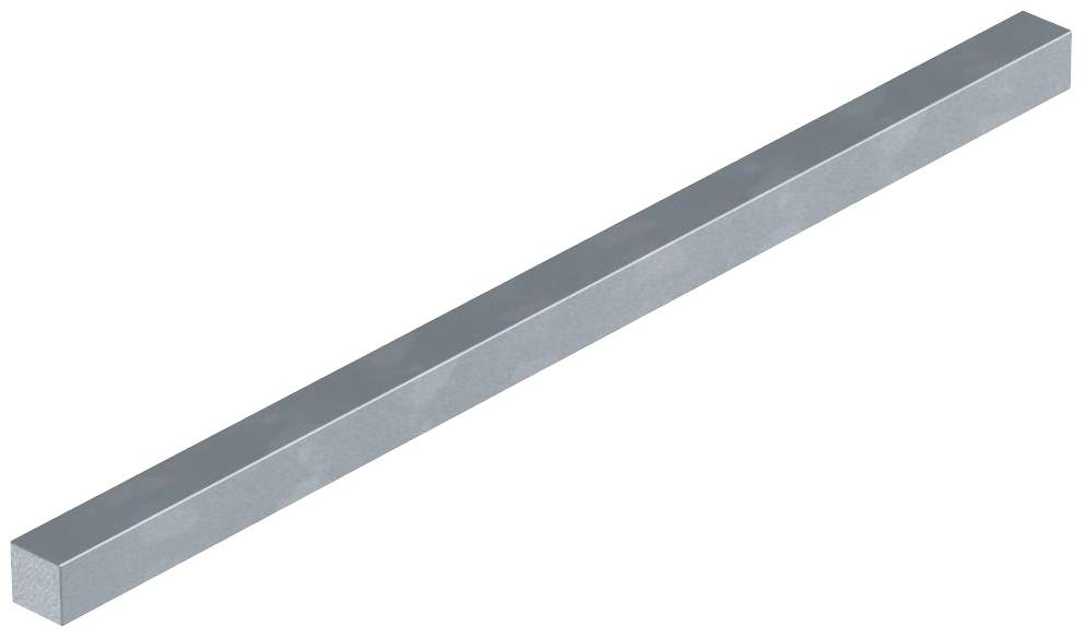 Une longue tige métallique fine et rectangulaire de couleur argentée, suspendue devant un arrière-plan neutre.