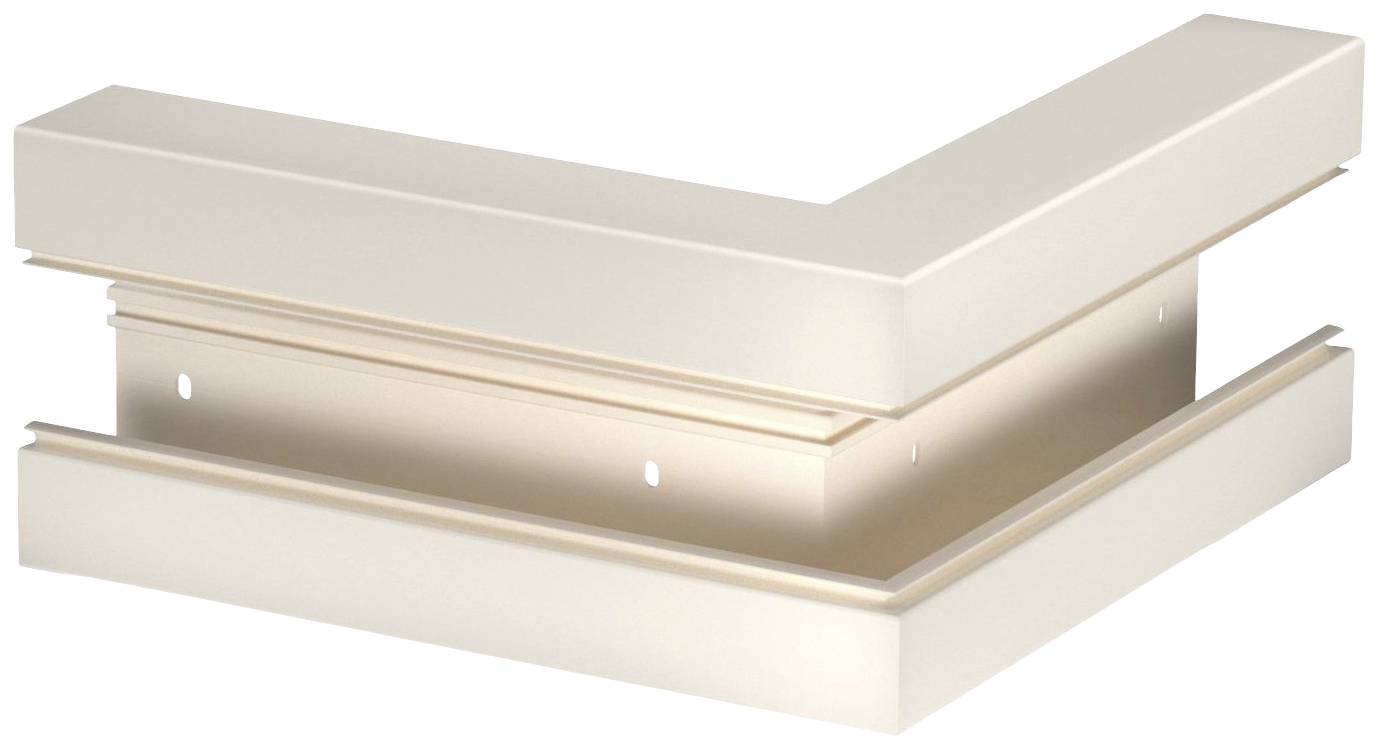 Un profilé en plastique en L, beige, pour recouvrir les angles, avec des trous de vis pour une fixation facile.