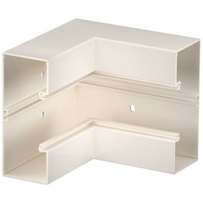 Pièce d'angle en plastique clair pour goulotte de câbles. Utilisée pour relier des goulottes de câbles autour d'un angle.