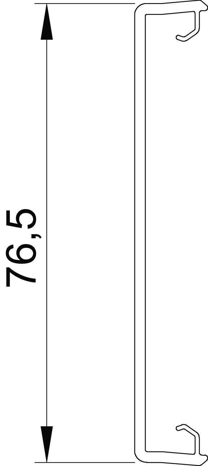 Dessin au trait d'un crochet métallique, longueur 76,5 cm, avec flèches et indication de dimensions.