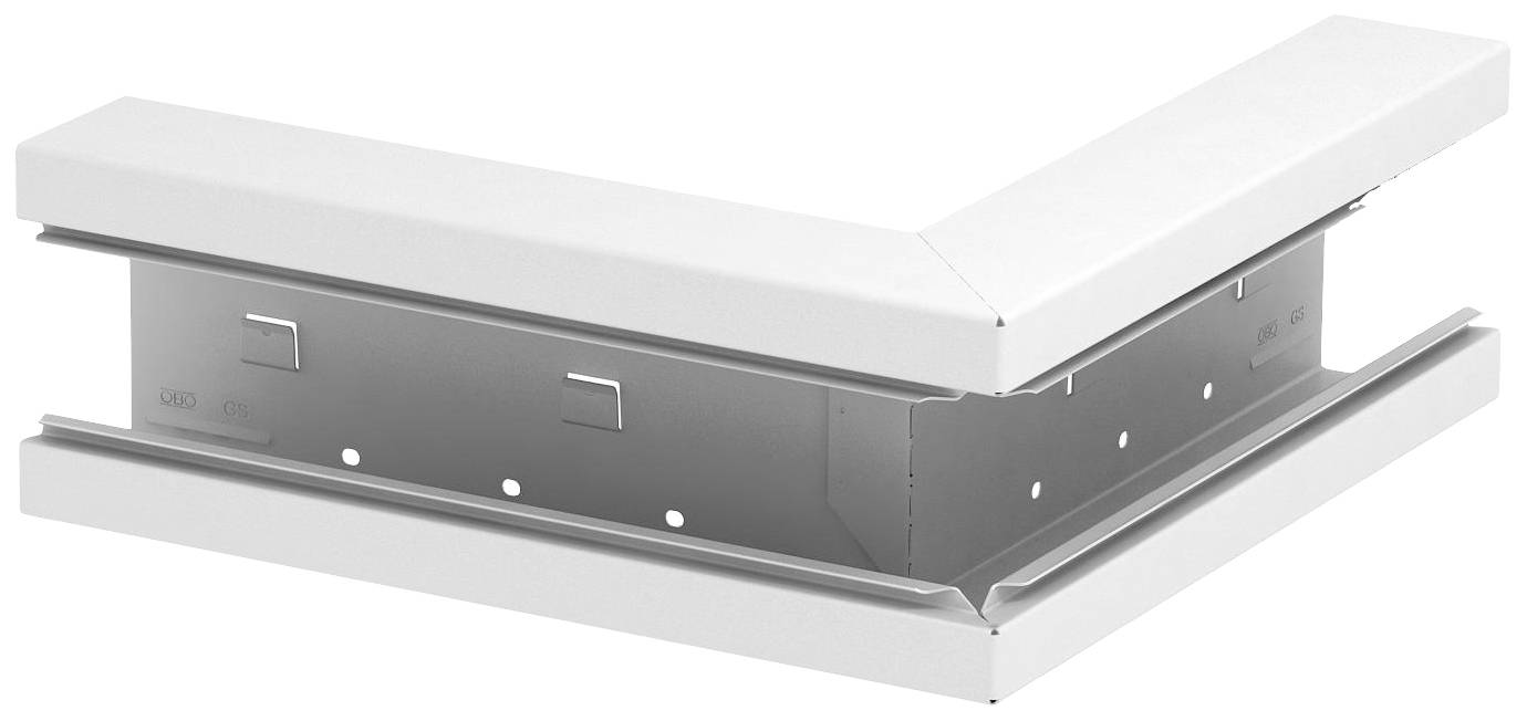Coude rectangulaire blanc en métal reliant les parties supérieure et inférieure. Utilisé pour les systèmes de ventilation.