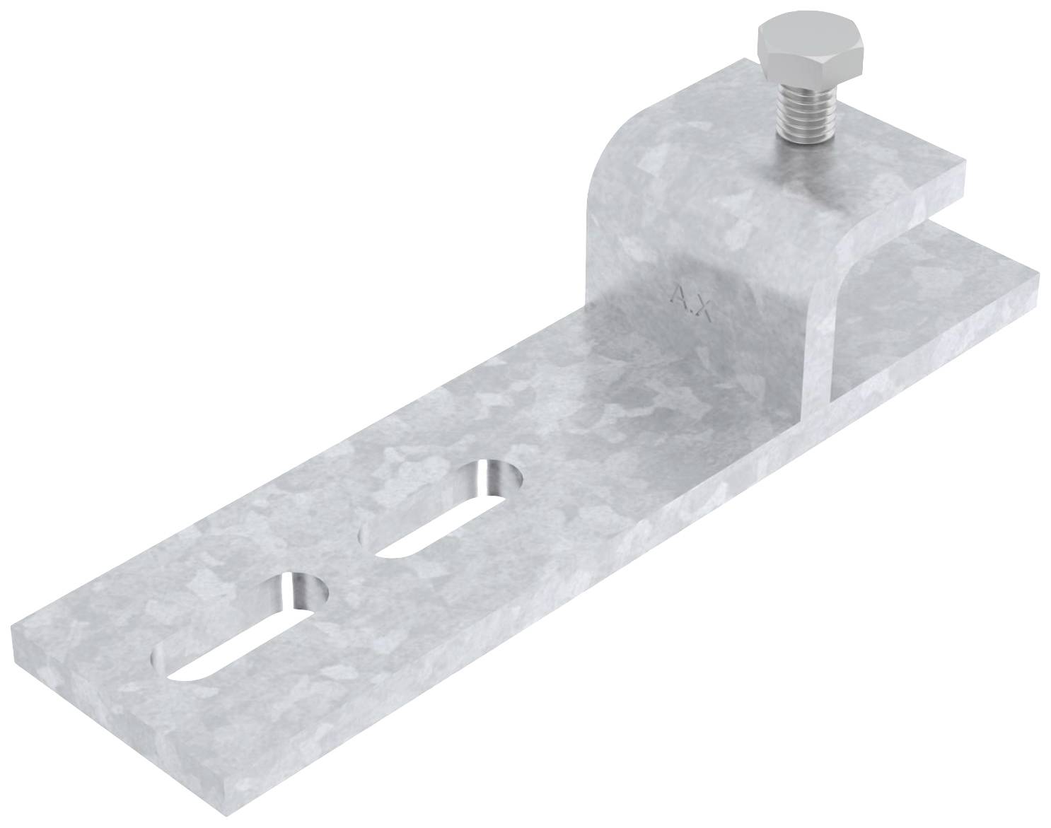 Équerre de fixation métallique avec connexion par vis, adaptée aux constructions ou fixations. Comprend deux trous oblongs pour un montage flexible.