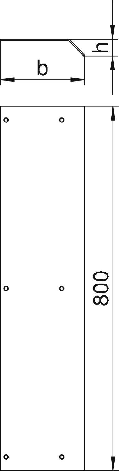 Dessin technique d'une tôle métallique rectangulaire. Dimensions : longueur 800 mm, largeur 'b', épaisseur 's'. Trous de vis aux angles.
