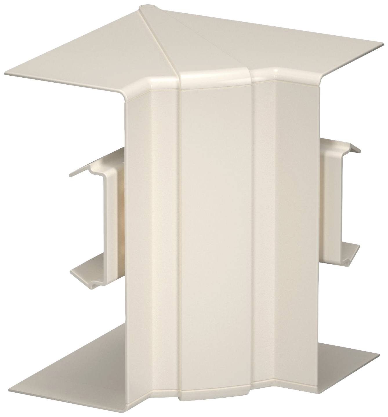 Un raccord beige pour systèmes de ventilation avec un design triangulaire et des emplacements sur les côtés pour la fixation.