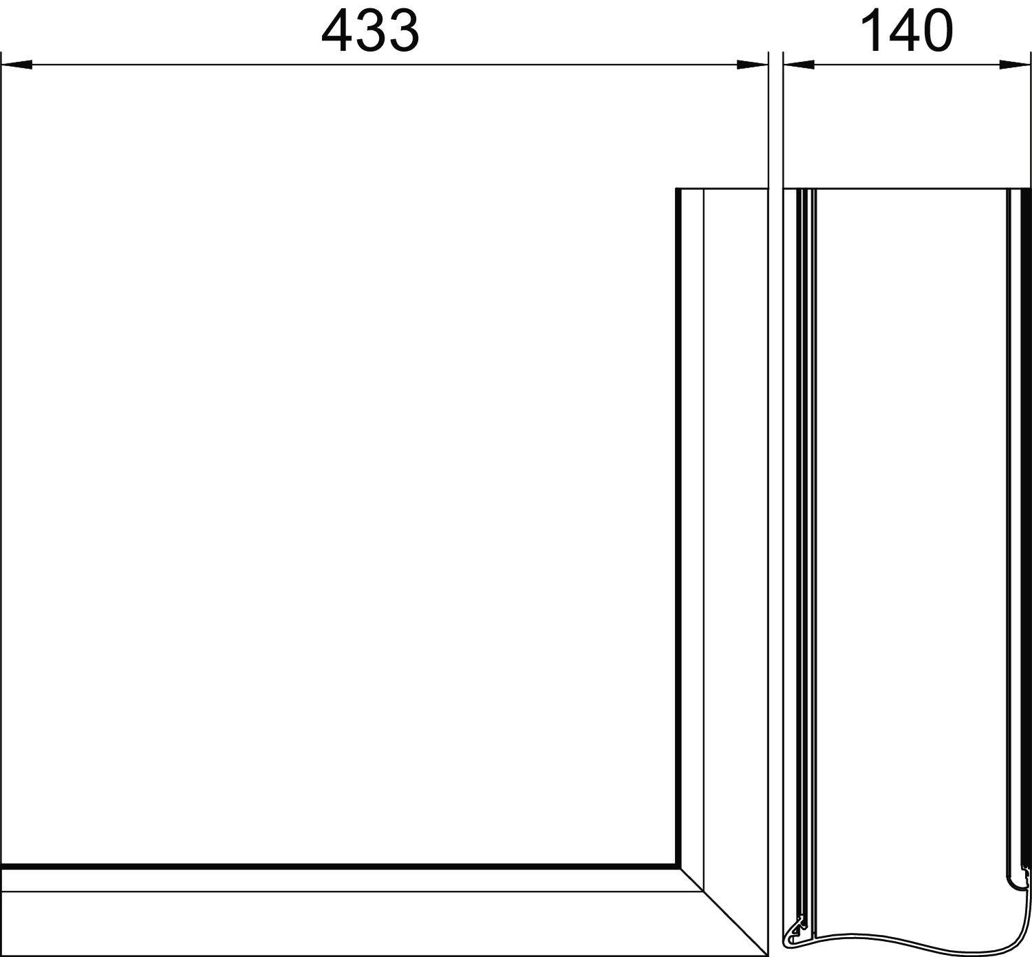 Dessin technique d'une coupe transversale avec des dimensions de 433 et 140 mm, montrant les détails d'un profil et d'un bord.