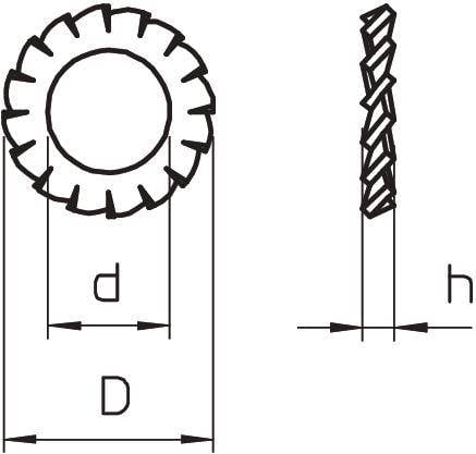 Dessin technique d'un engrenage avec dimensions. Présente une vue de face et une vue latérale. Les dimensions sont marquées avec 'd' et 'D'.