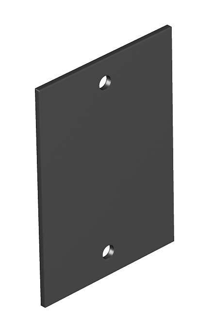 Plaque rectangulaire noire avec deux trous de vis en haut et en bas au centre.