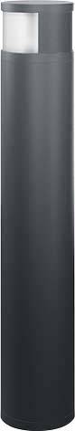 'Un luminaire extérieur cylindrique noir avec une section supérieure semi-transparente pour diffuser la lumière vers le haut.'
