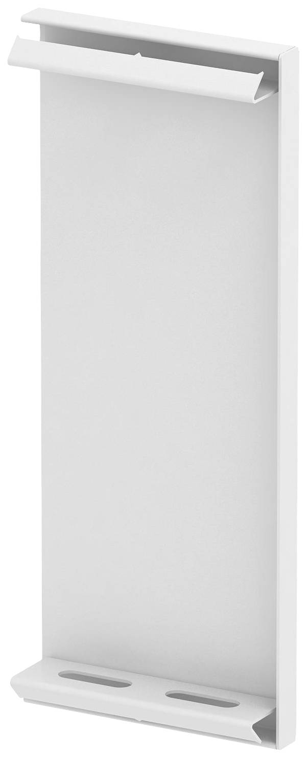 Une étagère rectangulaire blanche en métal avec des supports supérieurs et inférieurs pour une fixation murale.