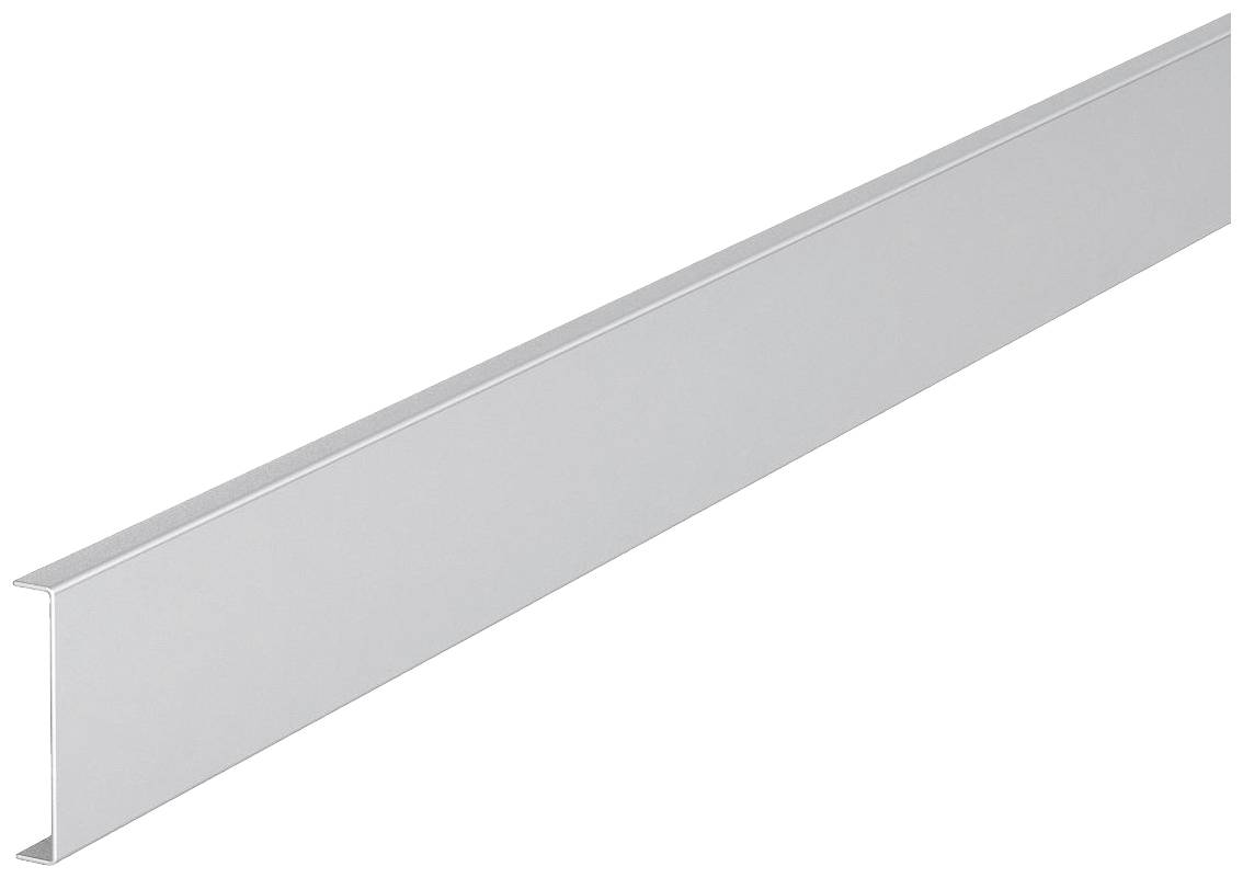 Une longue poutre rectangulaire en métal argenté, sans structure reconnaissable, sur un fond blanc, sert de matériau de construction.
