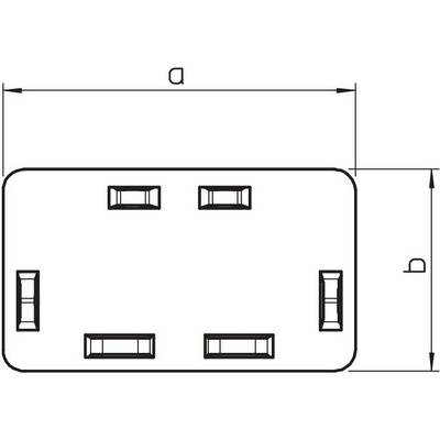 Dessin technique d'une fiche rectangulaire avec les dimensions a et b, montrant des contacts internes disposés de manière symétrique.