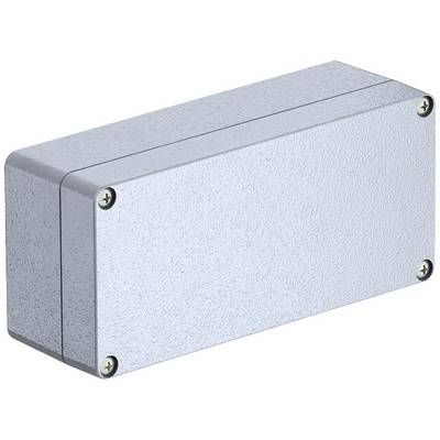 Boîtier métallique gris rectangulaire aux angles arrondis, avec quatre vis visibles sur les bords.