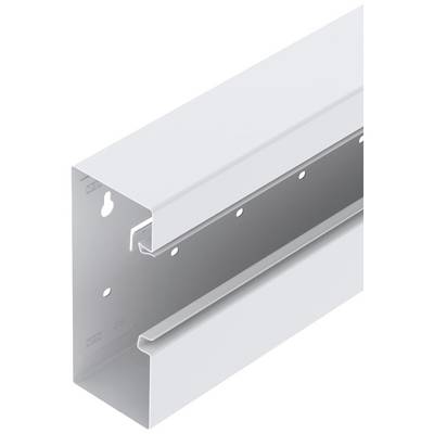 Profilé métallique perforé, adapté pour la fixation murale d'étagères ou d'objets. Forme rectangulaire, gris, avec plusieurs trous de perçage.