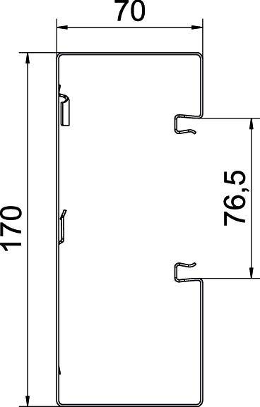 Dessin technique d'un profilé métallique rectangulaire avec les dimensions suivantes : largeur 70 mm, hauteur totale 170 mm, hauteur partielle 76,5 mm.