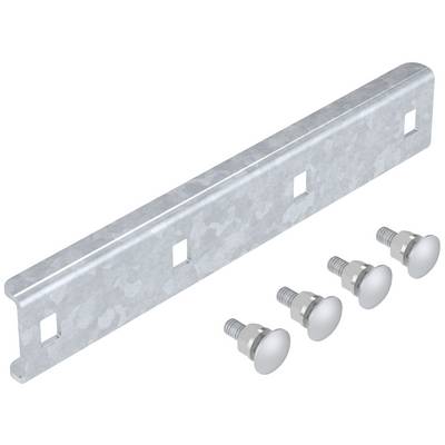 Rail de montage métallique avec quatre vis, forme rectangulaire, trous carrés pour l'installation, couleur argent.