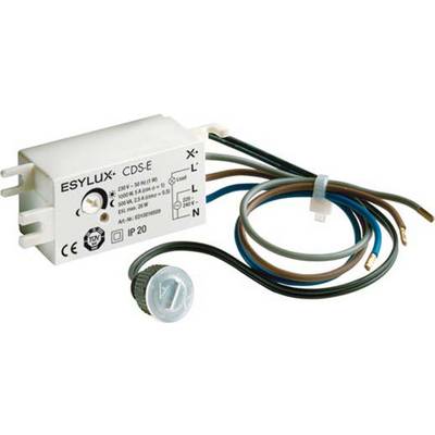 Un transformateur électronique blanc avec plusieurs fils de connexion et éléments de commande. Impression du fabricant : « ESYLUX CDS-E ». Adapté aux systèmes d'éclairage.