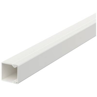 Un conduit de câbles blanc de section rectangulaire et à extrémité ouverte, adapté pour guider et protéger les câbles électriques.