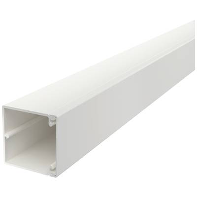 Un goulotte de câbles blanche en plastique de forme rectangulaire. Idéal pour guider et dissimuler les câbles le long des murs ou des plafonds.