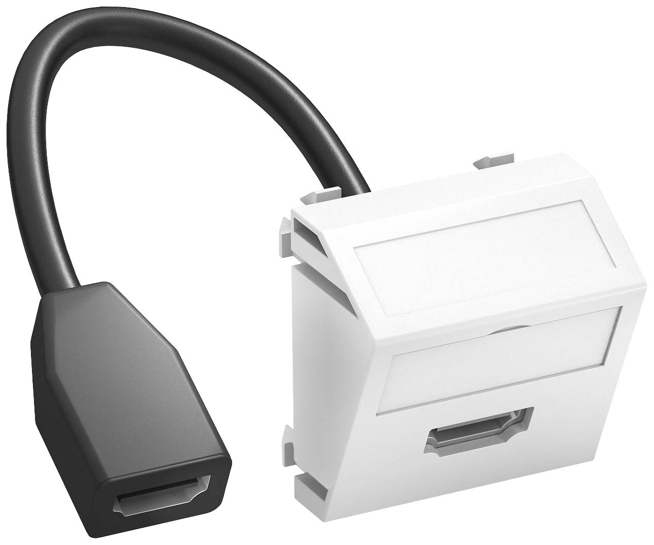 Module Keystone HDMI avec prise et câble flexible pour une connexion simple des câbles HDMI dans les systèmes de câblage structuré.